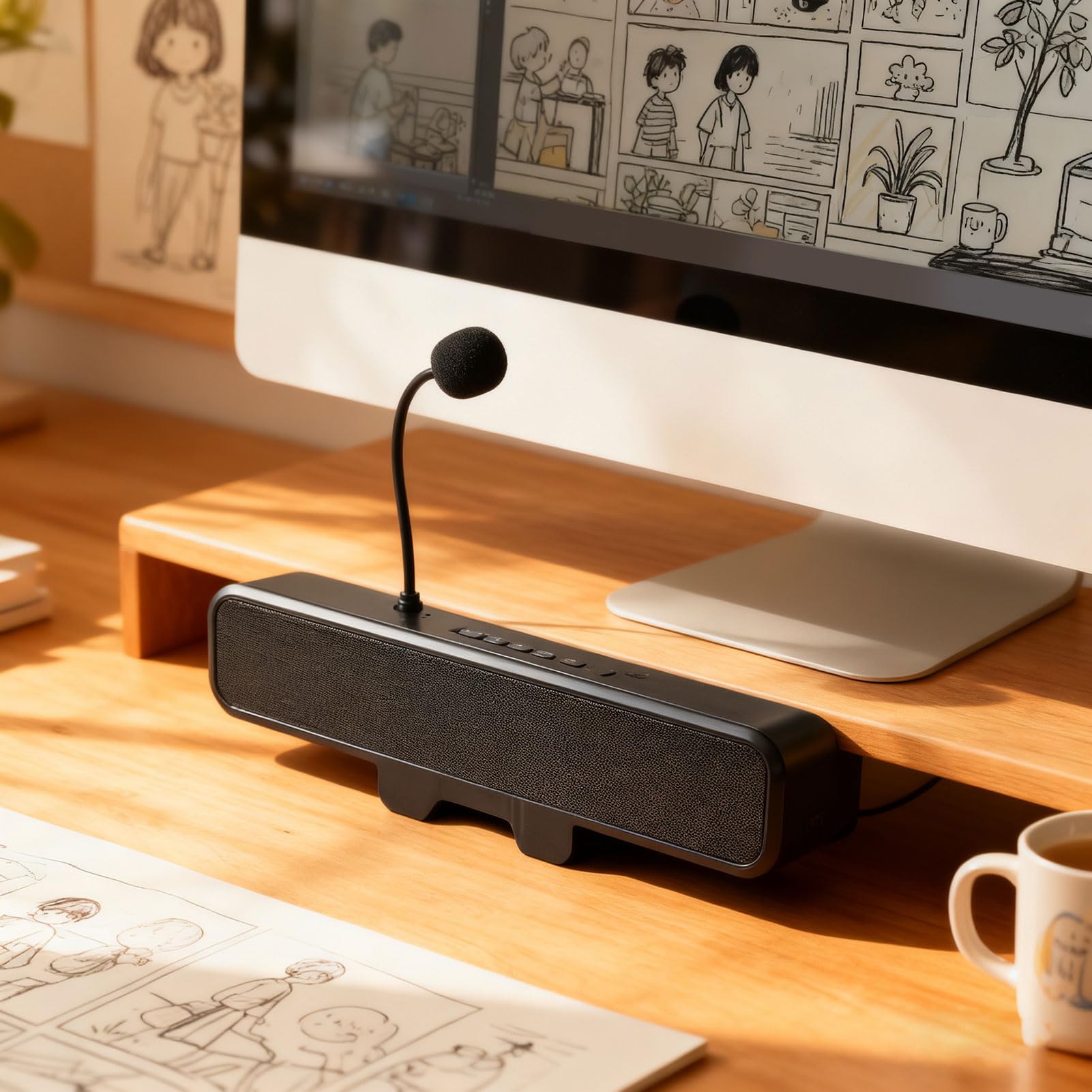 Annadue Altoparlante per Computer USB con Microfono, Altoparlanti Monitor per PC, Altoparlante per Conferenze e Microfono per Chiamate in Ufficio a Casa, per Zoom, Teams, Skype, PC,