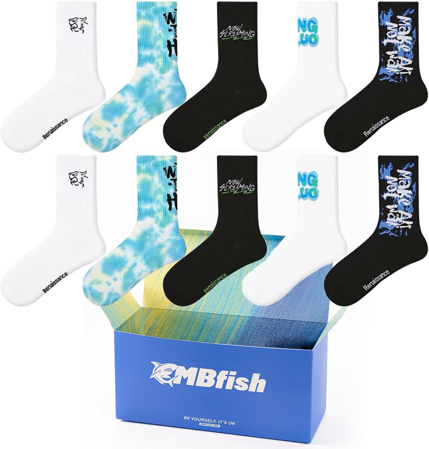 Novelty Socks Super Value 5 Pairs Set for Men & Boys - Sporty Mid Calf Socks - Casual Cotton Gradient
