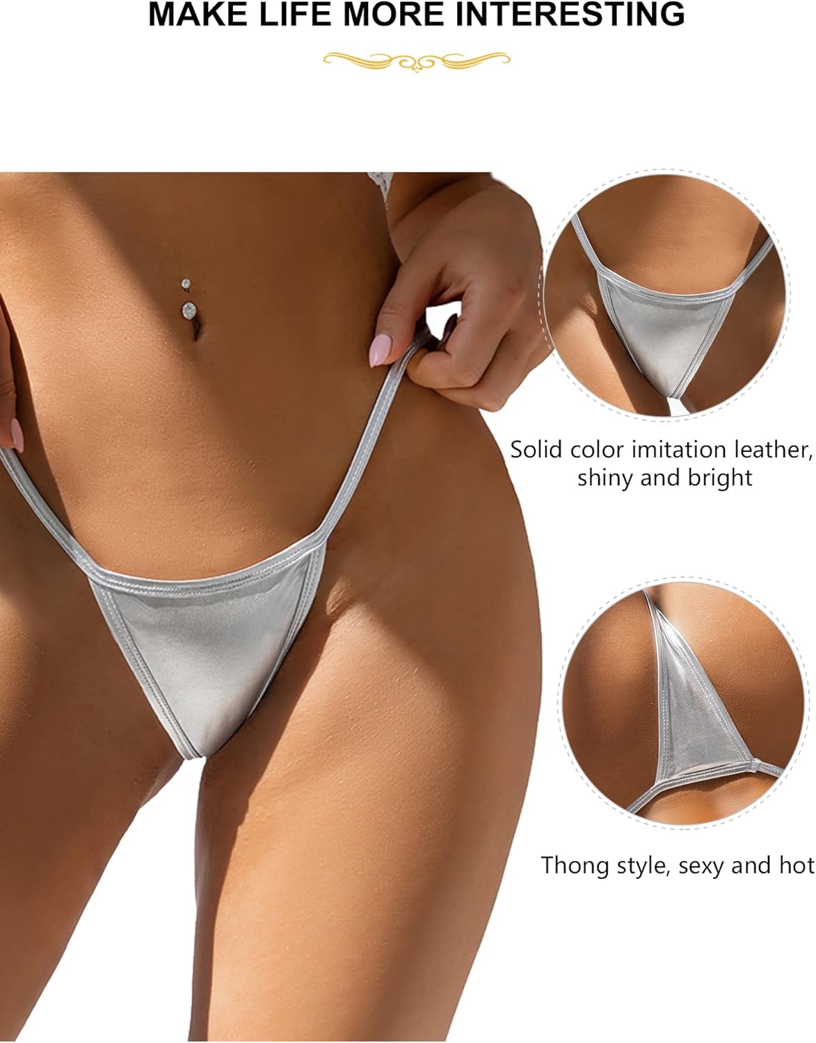 ohyeah Sexy G-String Thongs Micro Thong Bikini Panties Metallic PU Leather Underpants for Women Low Rise Cheeky Underwear - Image 4