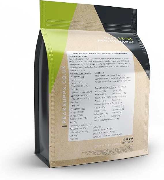 Whey Protein Powder Concentrate - Grass Fed WPC (Chocolate - Stevia, 60g)