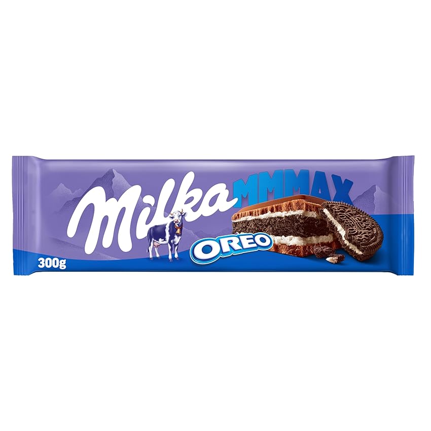 Milka MMMAX, Crema Oreo, Tavoletta di Cioccolato al Latte con Ripieno di Crema Oreo, 100% Latte Alpino, Cacao Sostenibile, 300g