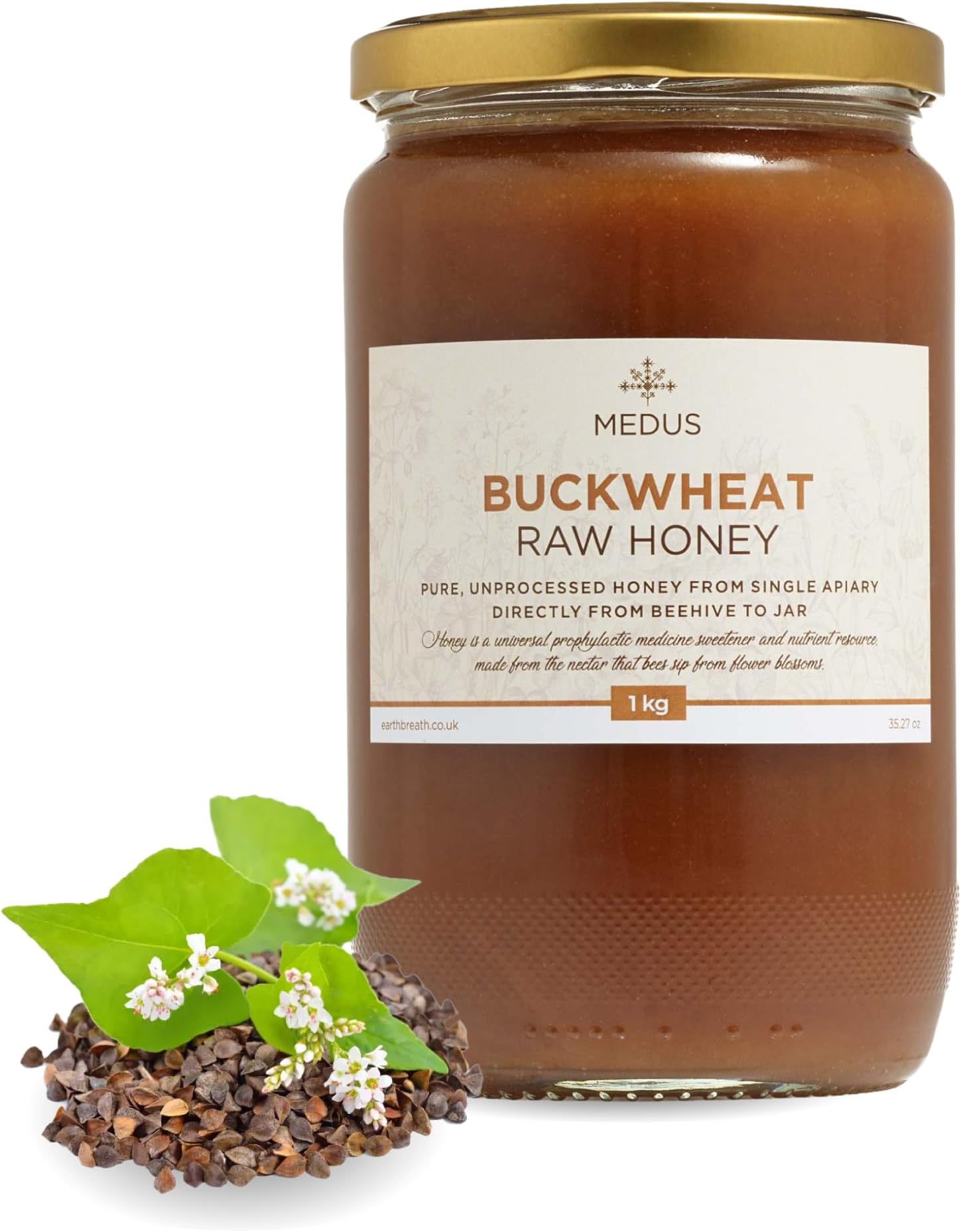 Earthbreath Buckwheat Honey 1 kg - Pure, Dark, Unpasteurised, Unfiltered Raw Honey - Natural Healthy Sweetener for Cooking, Tea, Coffee, Milk, Juice, Hot and Cold Drinks
