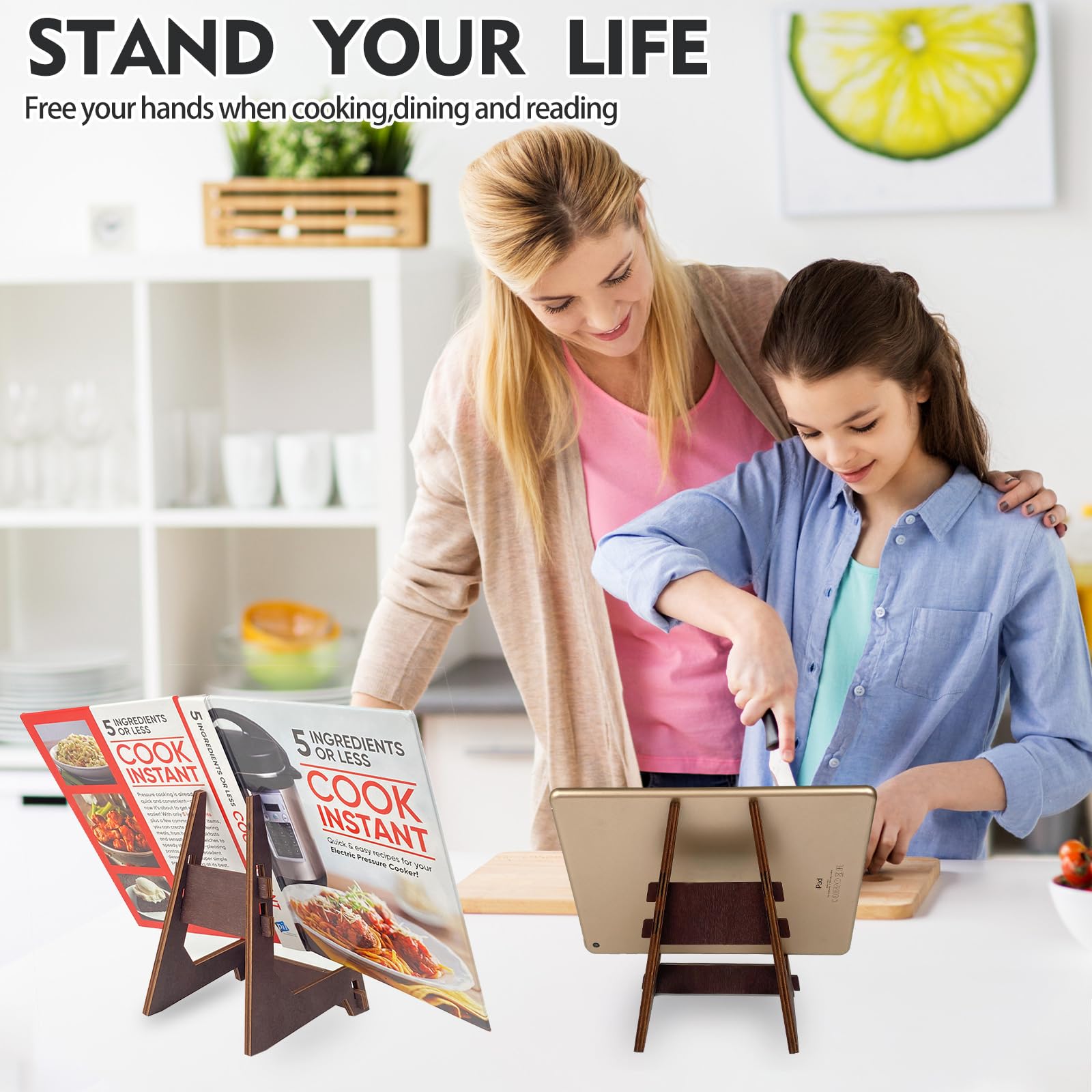 Leggio per libri di cucina, supporto per libri di ricette, portatile, in legno massello, per esporre ricette, documenti, libri, tablet, spartiti musicali, riviste, artigianato