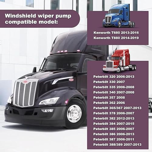 Miniatura 5 de Bomba de líquido para depósito de limpiaparabrisas para Kenworth T680 T880 y Peterbilt 104307 T4695001 104252 HLK7046 (plateado)