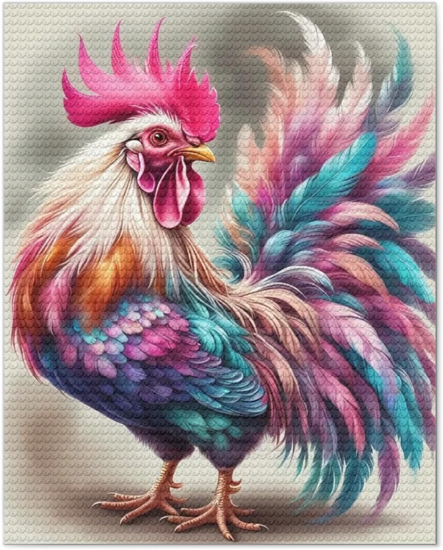 Colorful Rooster 5D Diamond Art Painting Kits for Adults, Chicken Diamond Paintings for Adults Beginners, DIY Full Drill Gem Dots for Home Wall Decor 20x24 in