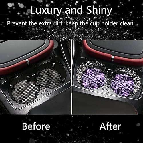 Miniatura 6 de 2 posavasos para automóvil, 2.75 pulgadas, antideslizantes, a prueba de golpes, universales, a la moda, con diamantes de imitación, accesorios