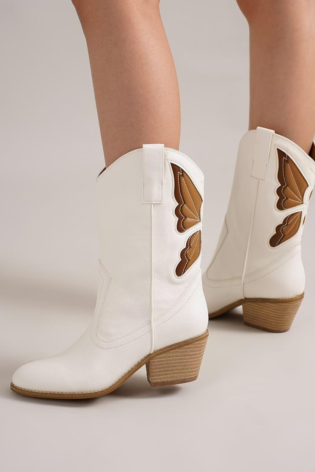 Women's Butterfly Western Booties Cowboy Boots Stacked Block Heel Boots Cowgirl Boots Pointed Toe Boots - Image 4