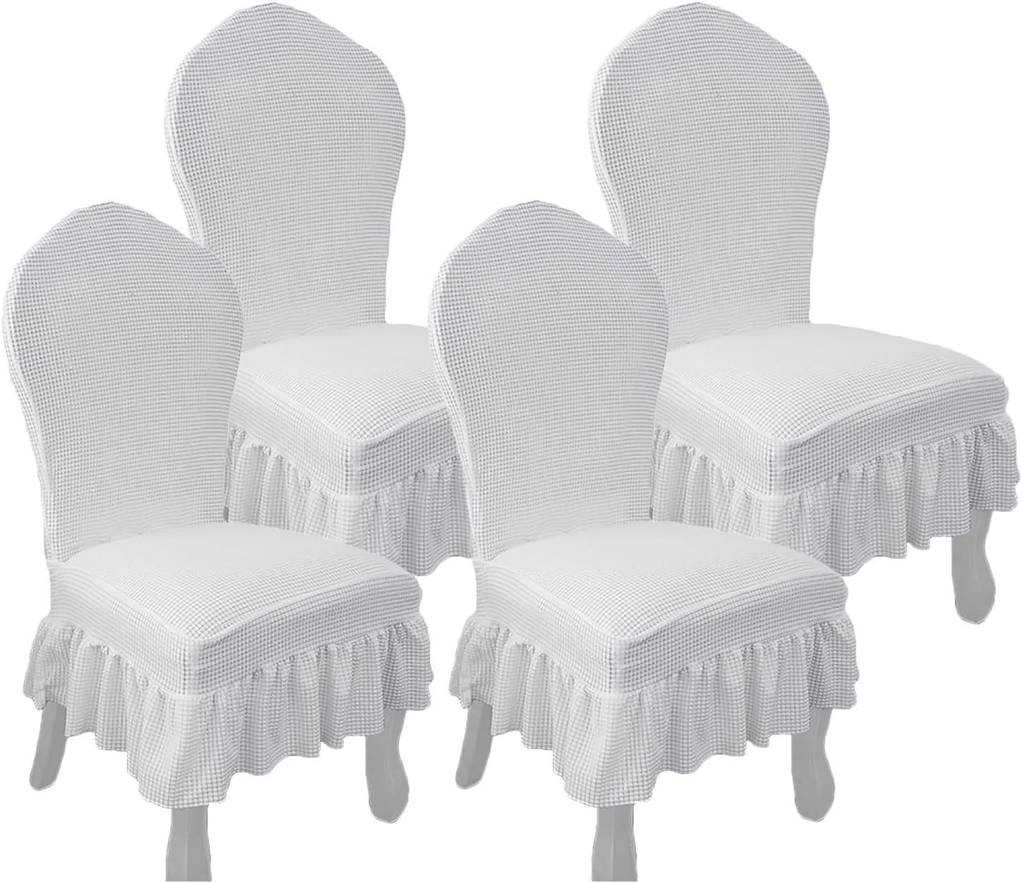 Khaki Chair Covers with Skirt for Dining Room Set of 4, Universal Stretch Round Back Chair Covers, Removable Parsons Chair Slipcover Dustproof for Kitchen Wedding Party Banquet PTC33E
