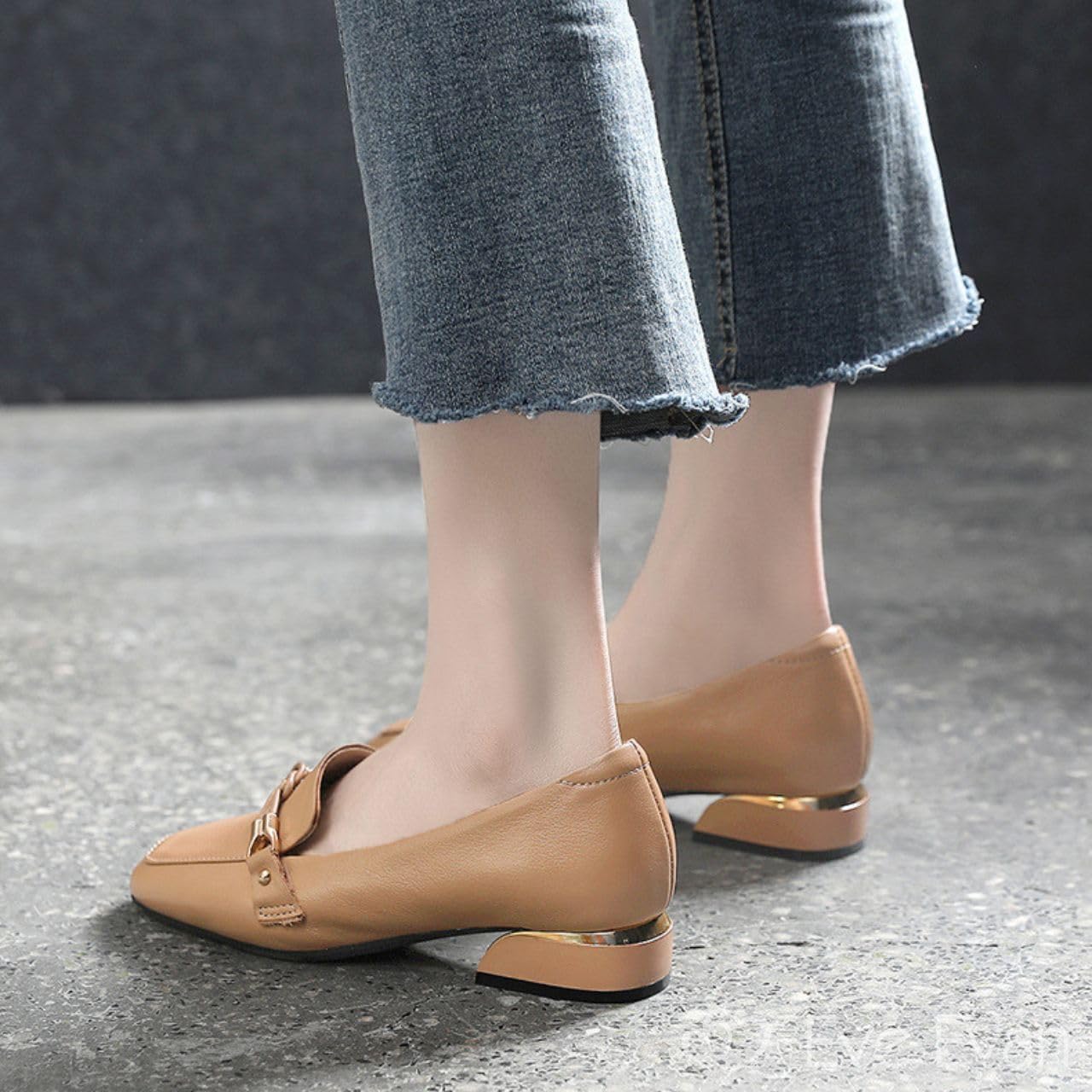 [イヴ エヴァン] 本革 ビットパンプス ローファー 幅広 3cm 太ヒール 3E 低反発インソール 歩きやすい 22.5～25㎝ レディース EE36