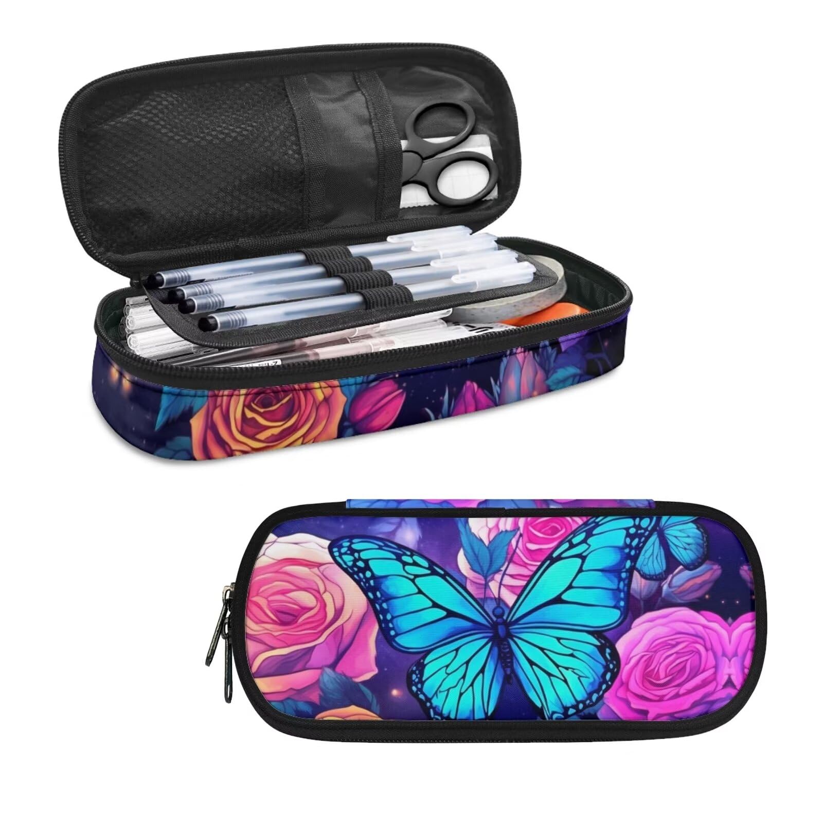 Butterfly Pen Pencil Case Large Capacity Pen Bag for Teen Girls Kids Pencil Pouch Holder Stationery Organzier Travel Luggage Pouches Women Make Up Cosmetic Bag