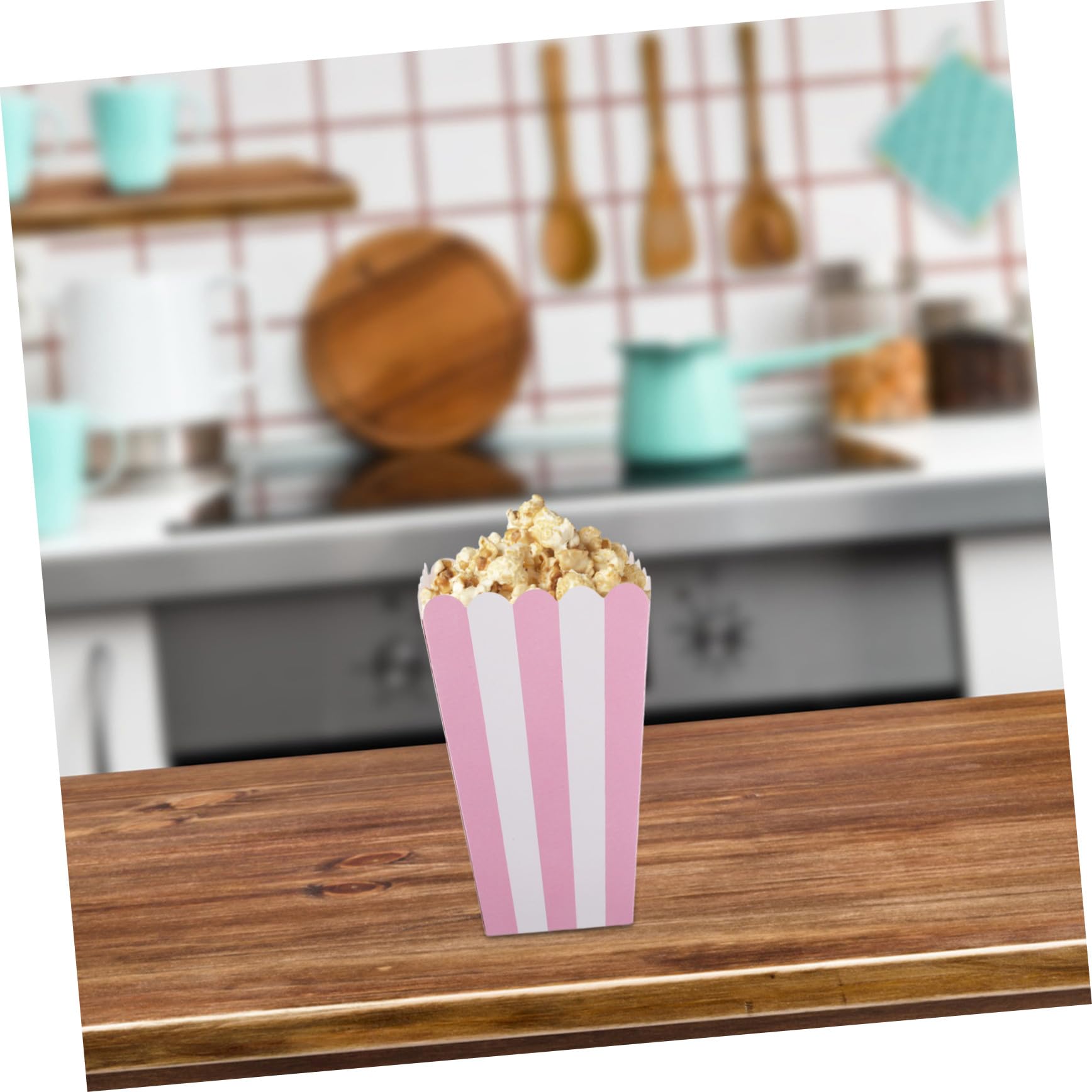 Gestreifte Popcorn Eimer aus Papier 100 Stück, Klein, Rosa | Wellenrand, Ölresistent und Stapelbar, für Festliche Anlässe Sowie Kinoabende