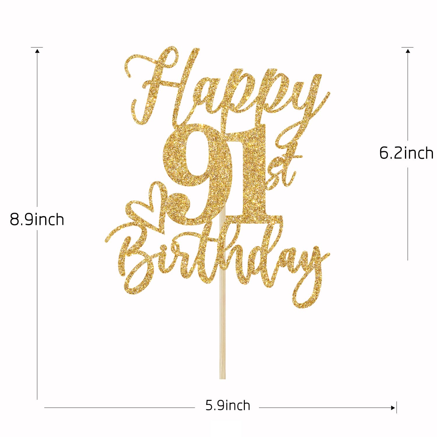 Happy 91st Birthday Cake Topper, Birthday Decorations for Men/Women, Cheers to 91 Years, Hello 91, Party Supplies Gold Glitter