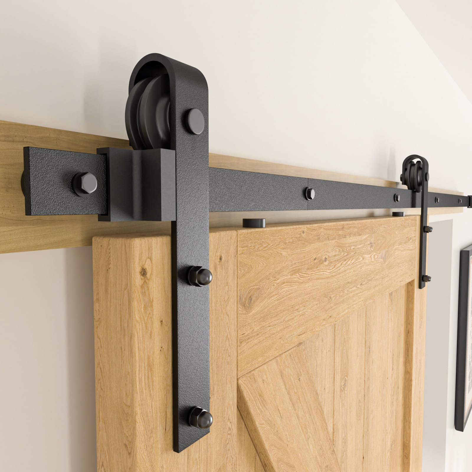 CCJH 200cm Quincaillerie Kit de Rail pour Porte Coulissante avec Guide de Plancher, pour Grange, Poignée