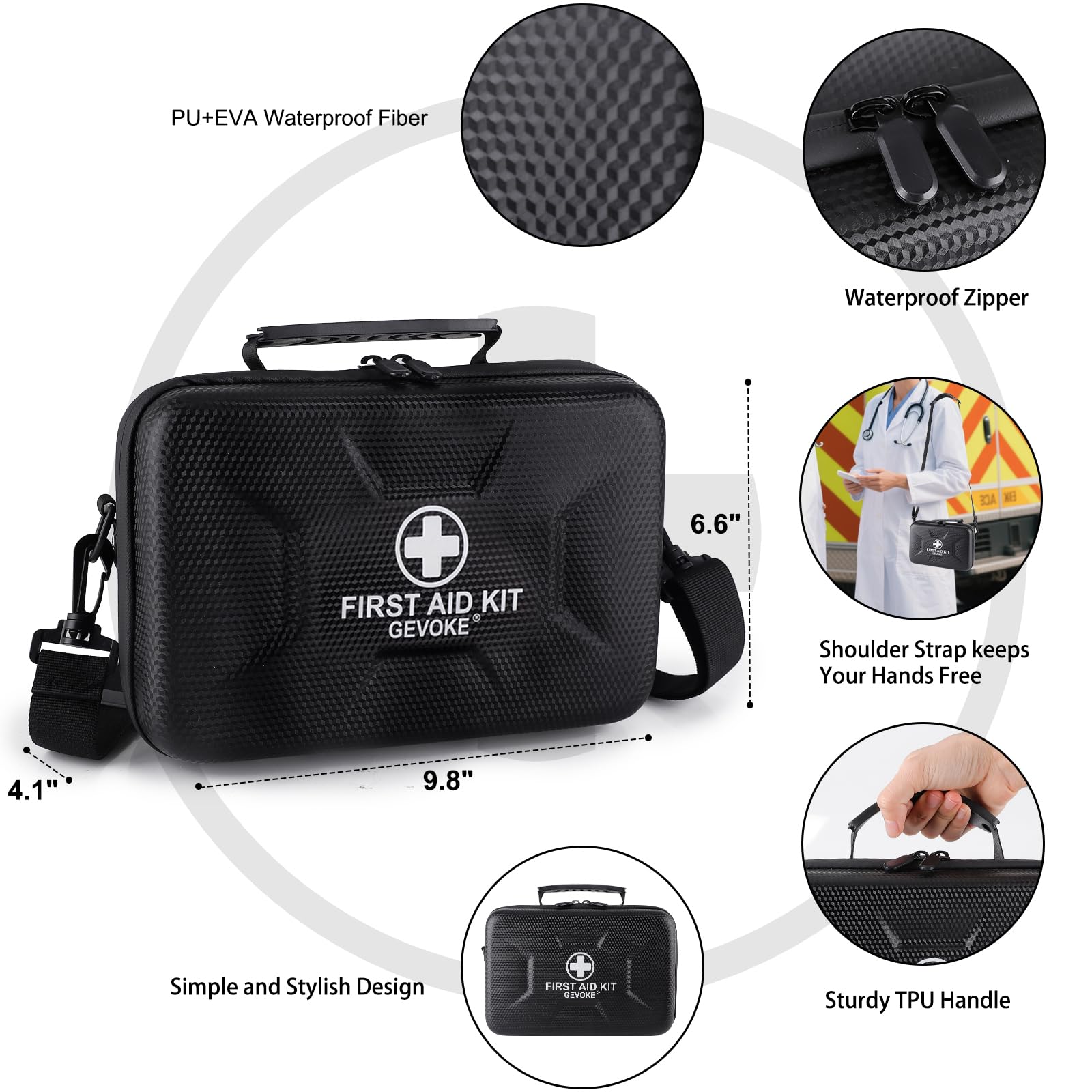 GEVOKE Kit de primeros auxilios de carcasa dura impermeable de 410 piezas para el hogar, automóvil, viajes, camping, camión, senderismo, deportes, oficina, vehículo y emergencias al aire libre - Kits