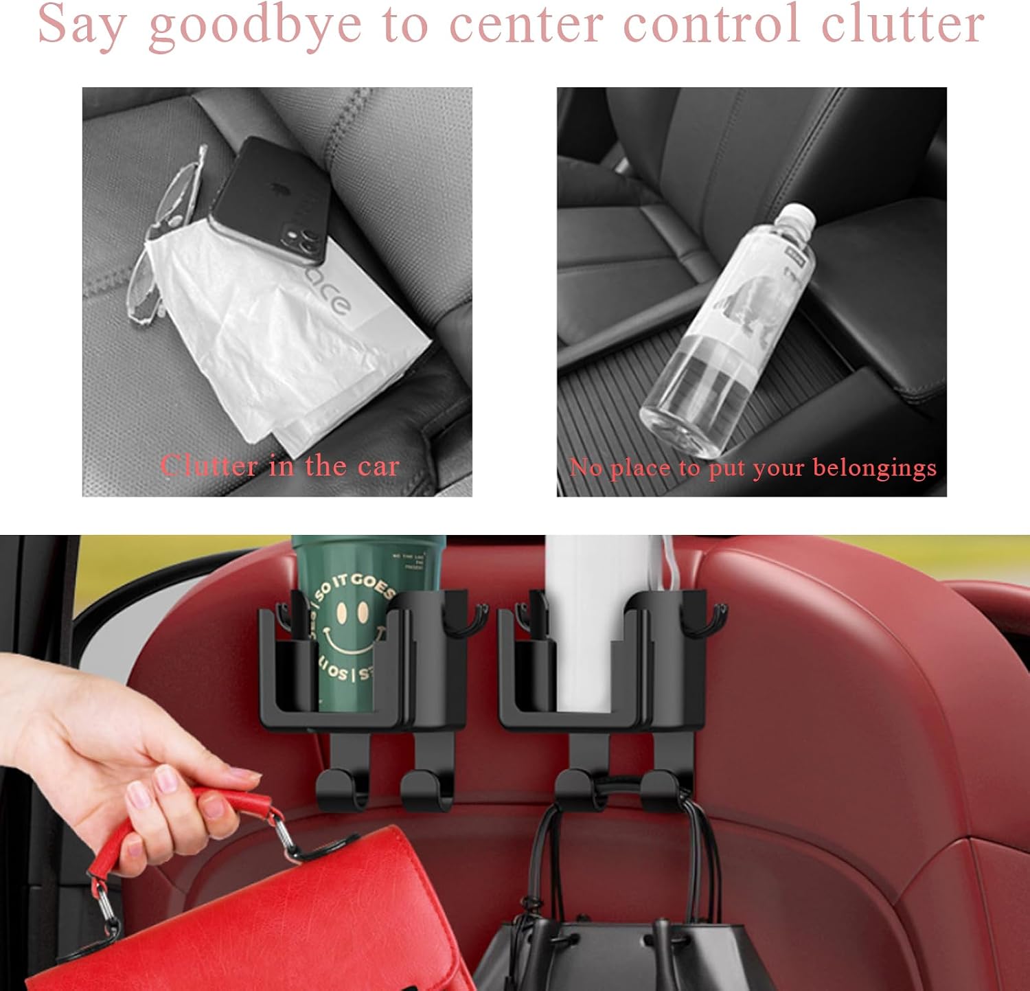 DXNQ Headrest Cup Holder for Back Seat, Multifunctional Auto Drink Cup Holder with Phone Holder & Purse Hooks, 3 in 1 Hanging Cup Holder Universal Backseat Organizer for Vehicles image 5