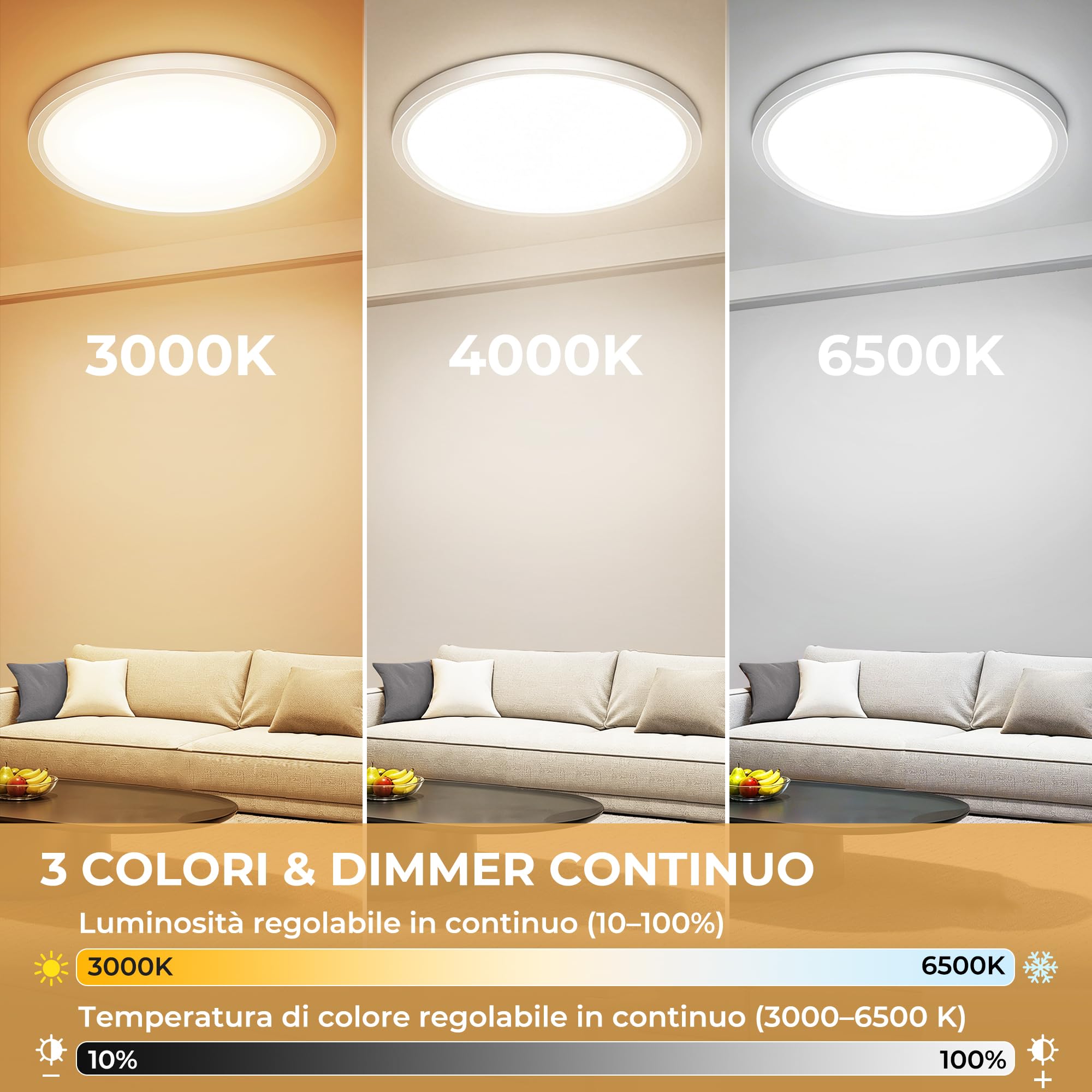 Plafoniera LED Soffitto Dimmerabile 40W 4200LM con Telecomando IP44 Ø60cm