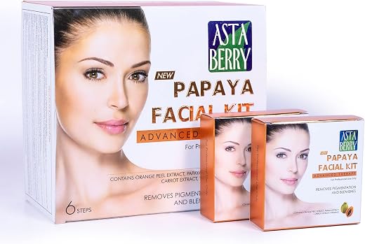 Astaberry Papaya Facial Kit 12 Pouch Set for All Skin Types (6 Steps) - Advanced Therapy | Professional Facial Kit | Remov...