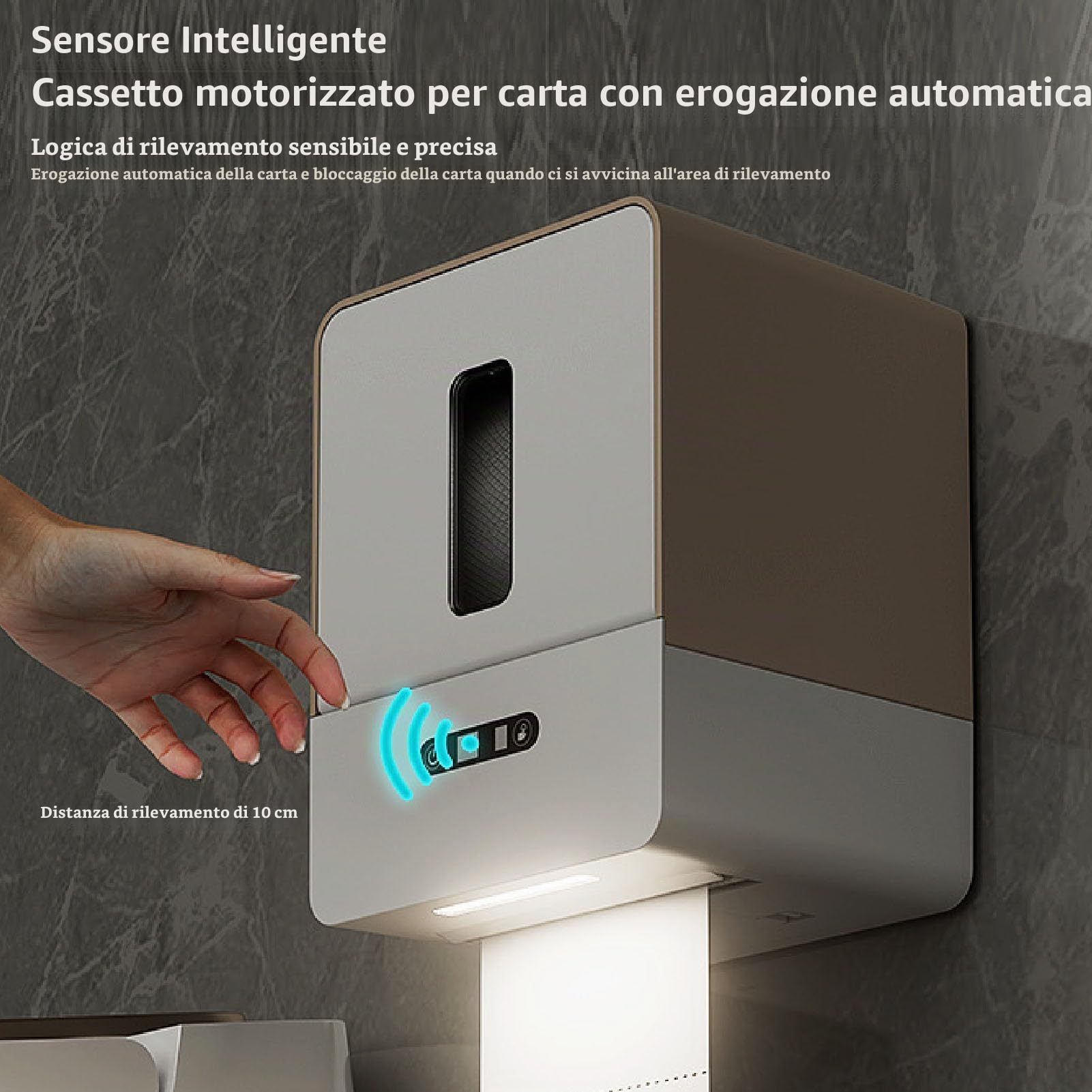 Dispenser Automatico di Asciugamani di Carta Senza, Portarotolo Intelligente per Montaggio a Parete, Dispenser Elettrico di Asciugamani di Carta con Luce Notturna per