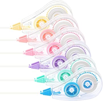 6 Pcs Colorful Core Correction Tape, 18.04 Ft White Wrong Out Tear-Resistant Bulk, Instant Corrections Easy To Use Applicator for School, Office, Note Taking, Journal Tape Width 0.2 in