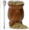 Yerba Mate Cup and Bombilla Kit, 8 oz Yerba Mate Gourd Set, Double Walled 304 Stainless Steel Classic Mate Cup with Bombilla Yerba Mate Straw and Cleaning Brush, Easy to Clean, Brown