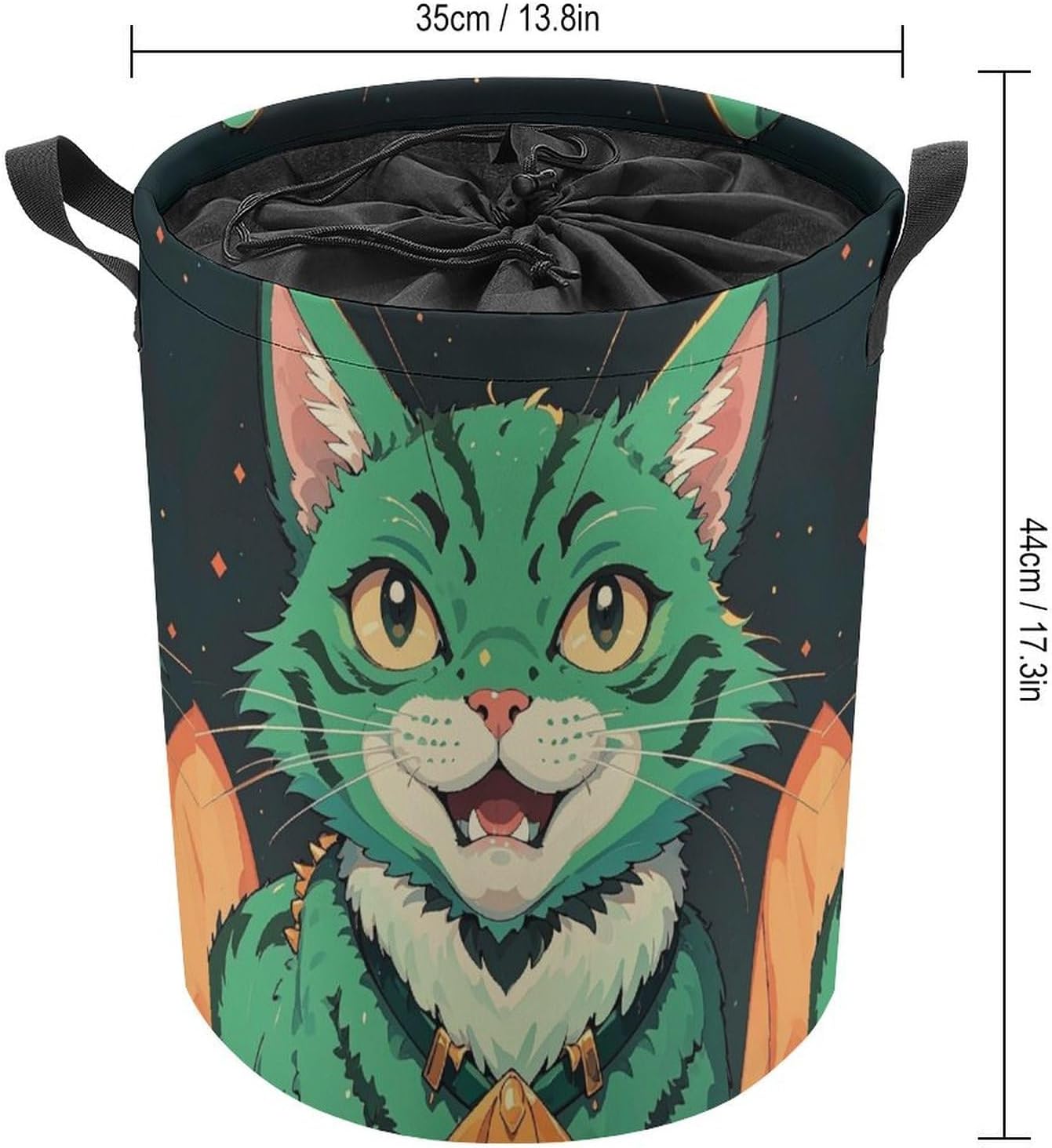 Laundry Basket for Women Waterproof Freestanding Laundry Hamper Anime Green Cat Collapsible Tall Clothes Hamper for Bathroom Bedroom Laundry Room image 2
