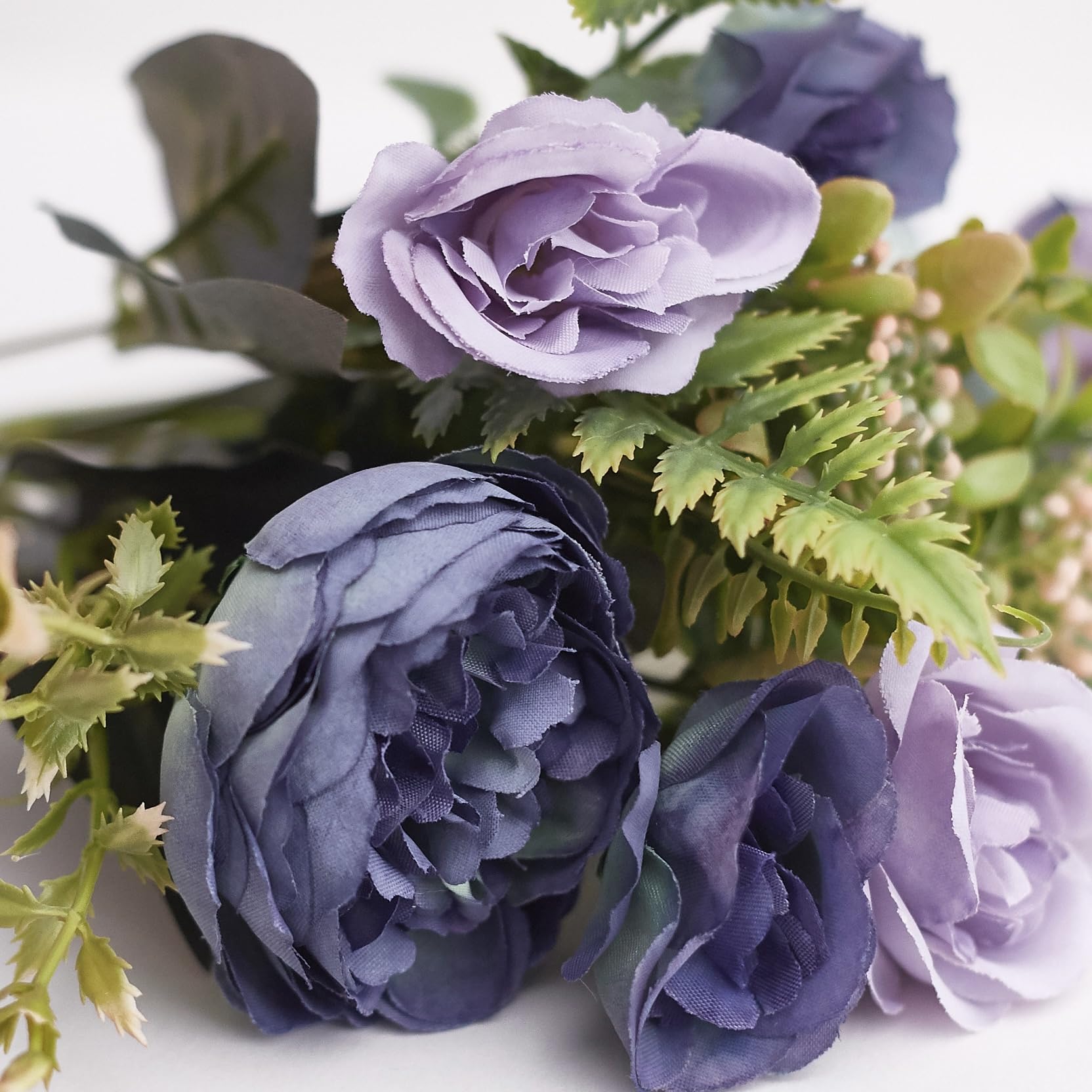 The Baked Studio Blue – Silk Artificial Flower Bouquet (Peony Rose Hydrangea Foliage) – Realistic Fake Plant For Cake Decoration, Home Décor, Weddings, Diy And Crafts (Blue)