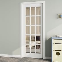 32" x 80" French Doors Slab, 15-Lite Clear Glass Interior Door for Hallway, Bedroom Door with Window, White Finished & Paintable, MDF Door Panel w/o Borehole or Hinges