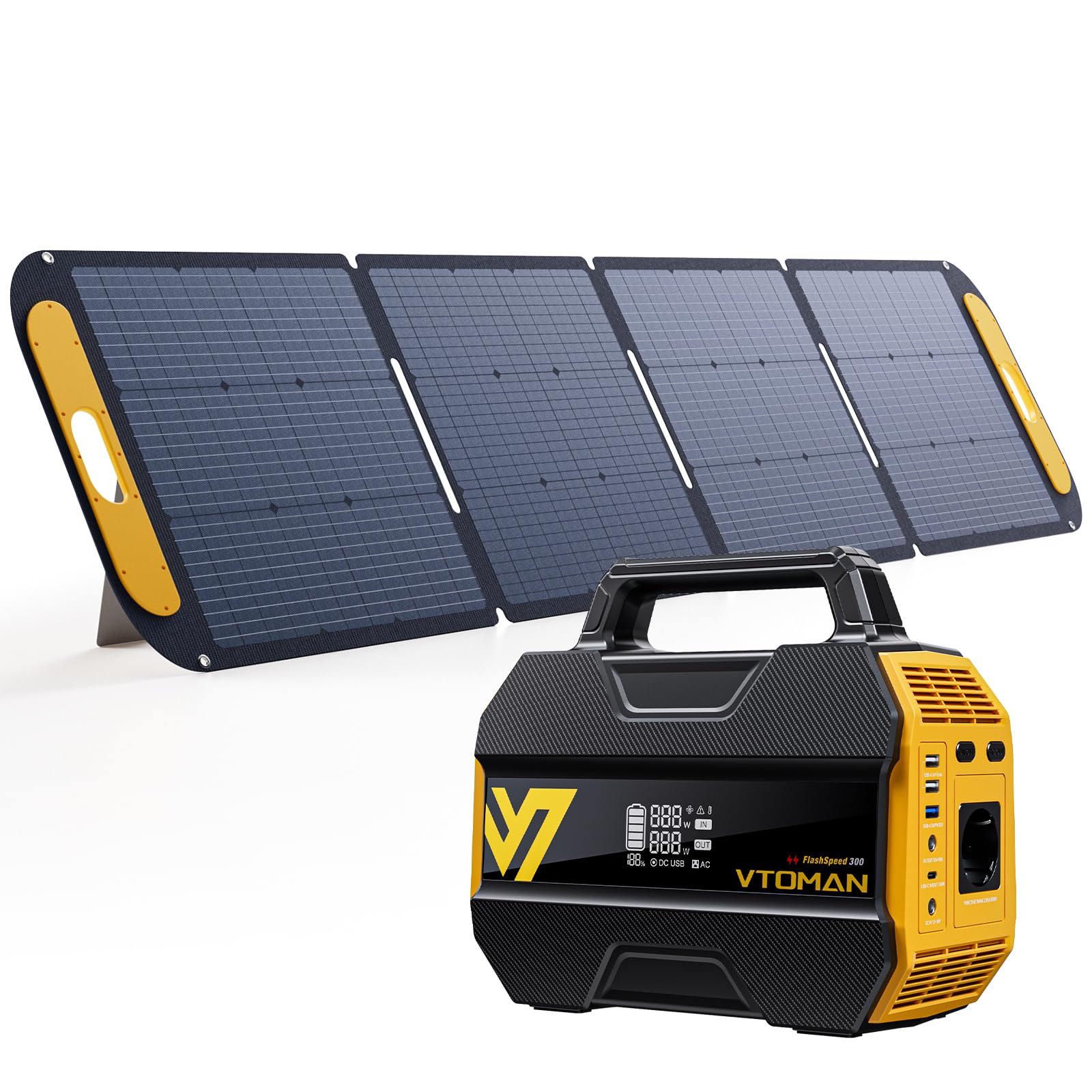 VTOMAN FlashSpeed 300 Estación de Energía Portátil con 200W Panel Solar | 6 Tomas, Camping, RV, Pesca, Jardín