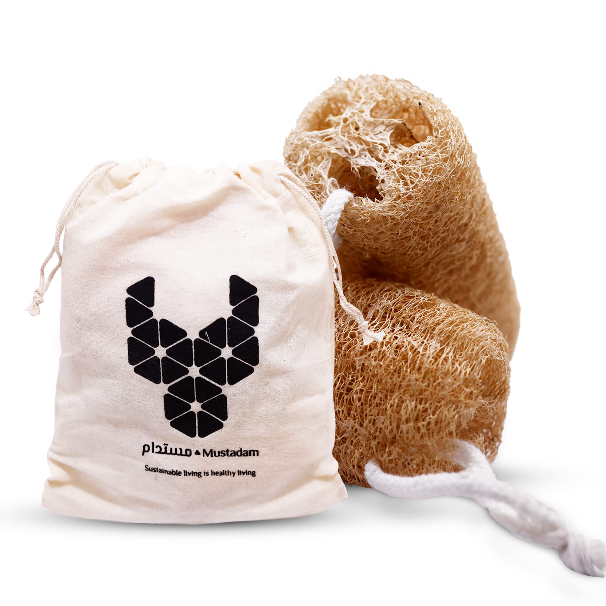 Mustadam loofah sponge scrub mini- Set of 2-luffa shower bath pouf -natural scrubbing, exfoliating pad body scrubber with handle -organic, vegan, eco friendly and biodegradable poufs (set of 2) (2)