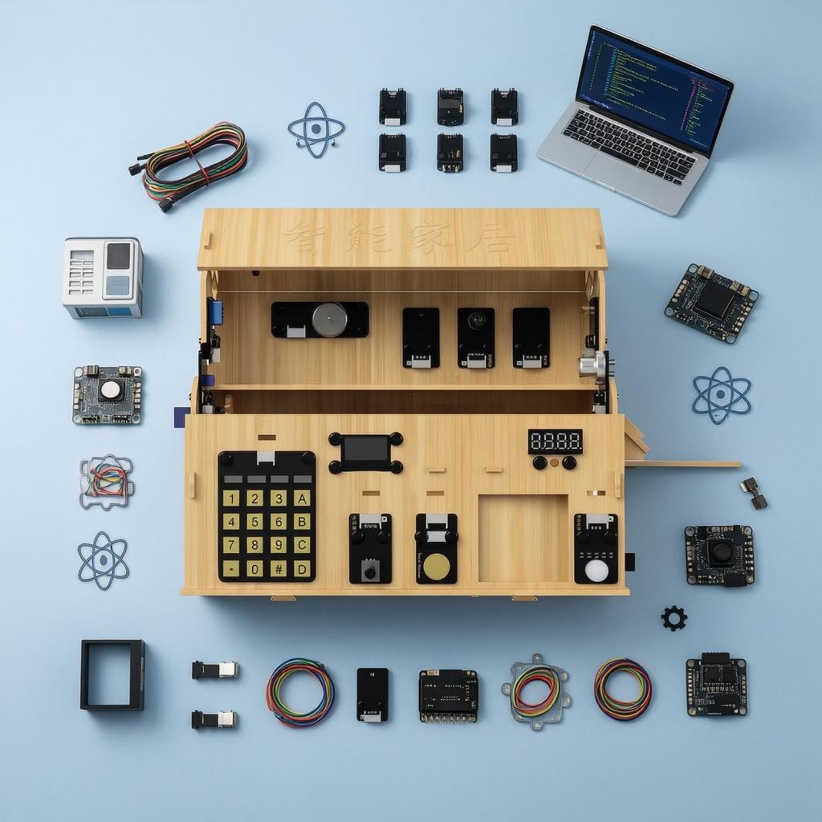 F Fityle Smart Home Entrenador Dispositivo Domótica Kit Programación Módulos Conectividad Teclado Pantalla Conjunto Didáctico para Interacción de Módulos