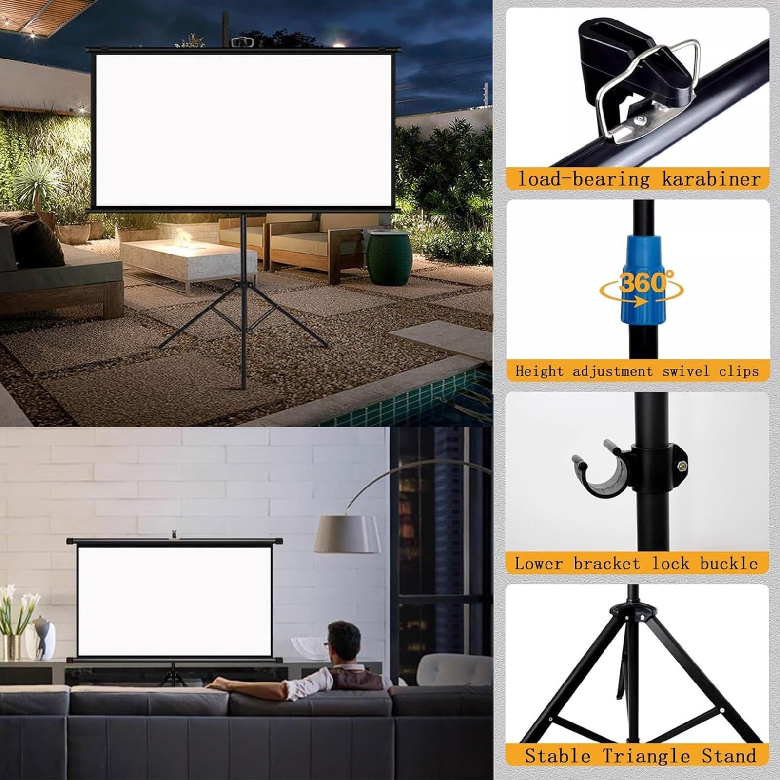 Schermo di proiezione portatile con treppiede, schermo di proiezione video portatile 4:3/16:9 4K HD per cinema in giardino, serate cinema all'aperto, campeggio, schermo per proiettore da parete/suppor