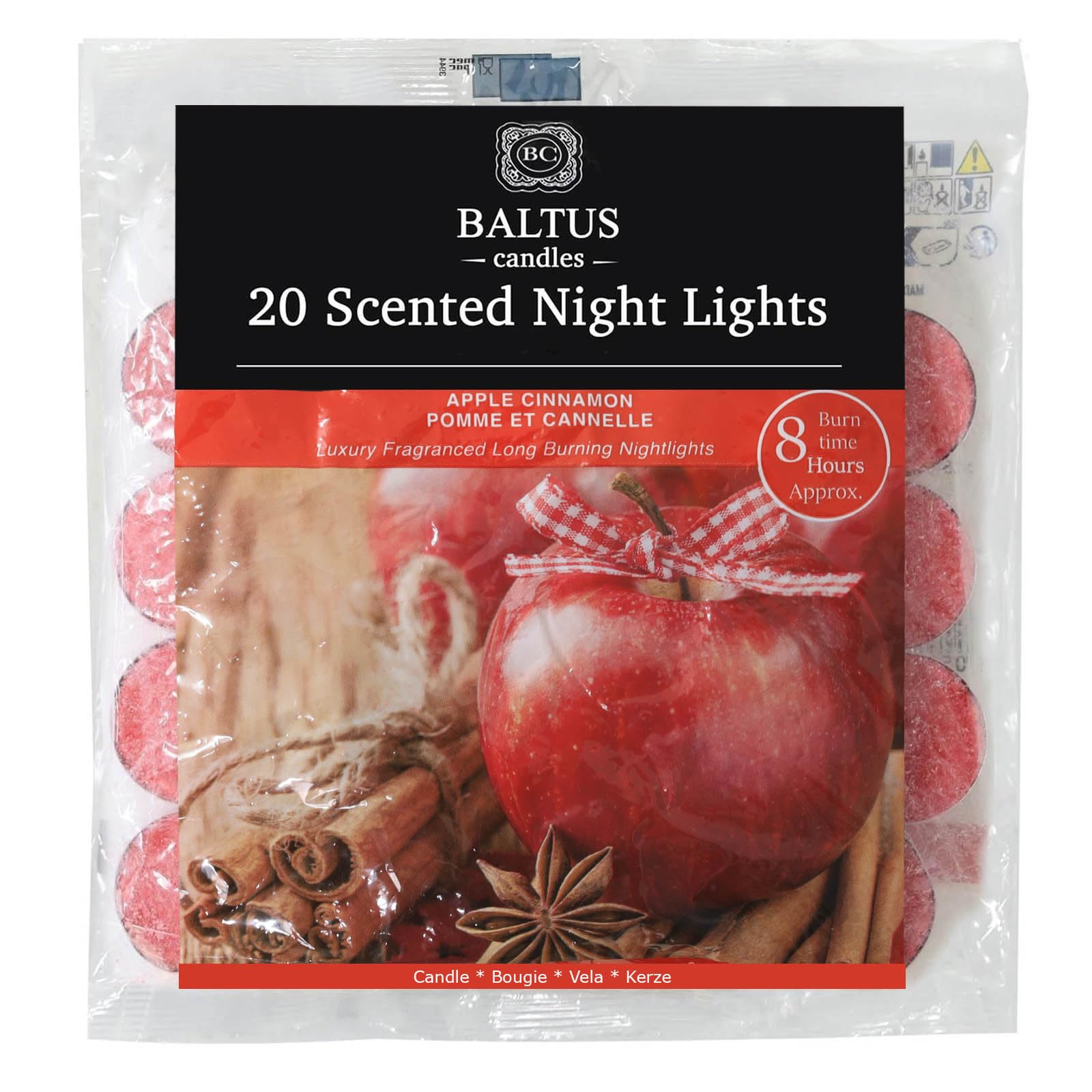 Baltus Red 20Pc Scented Tealights Night Candle Apple Cinnamon 8Hrs Burning Time By