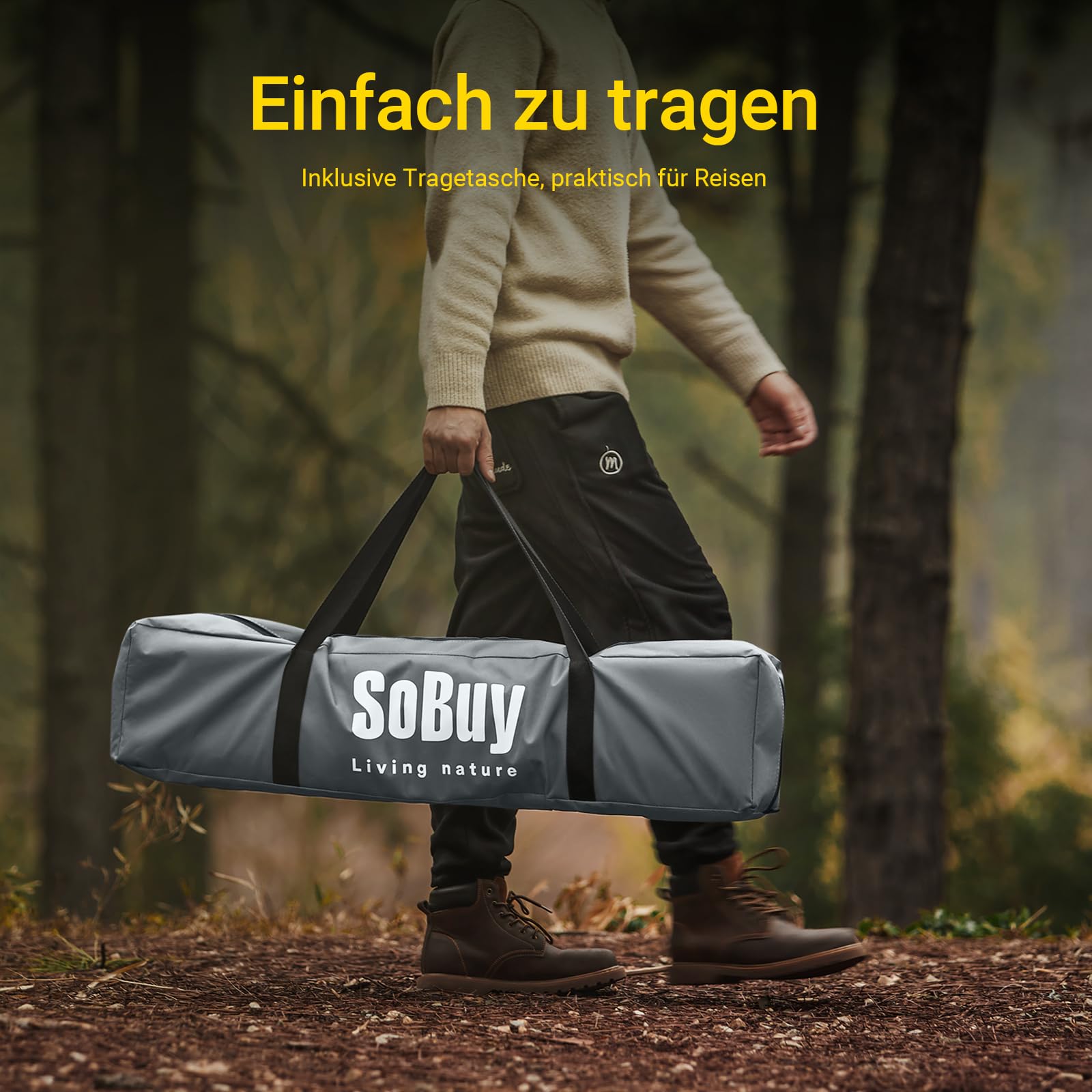 SoBuy Campingzelt Einzelzelt mit Lampenhaken und Schuhaufbewahrungstaschen 2in1-Zelt 1 Person praktische Hellgrau BHT ca. 193x160x86cm OGS32-II-HG