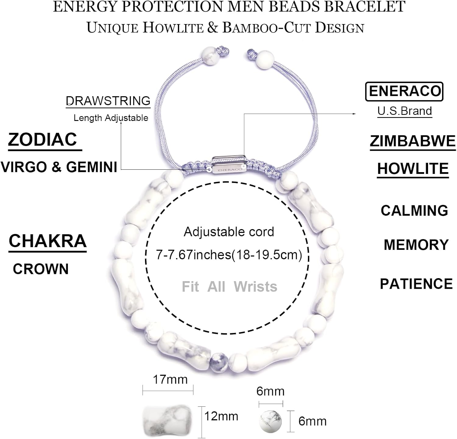 Protection Healing Stone Bracelets for Men, Unique Beads Bracelets Genuine Howlite Stone Beaded Bracelets for Men, Handmade Bracelet Energy Protection Crystal Gifts for Father Son - Image 7