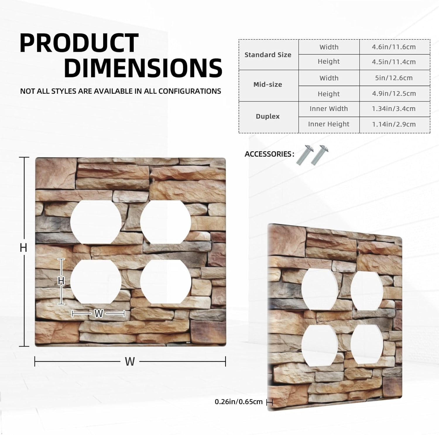 Outlet Covers Stone Textured Brown Brick Natural Stone 2 Gang Double Duplex Decorative Light Switch Covers Electrical Wallplates Socket Faceplate For Farmhouse Cabin Decor