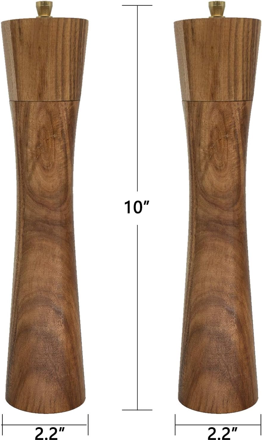 Wooden Pepper Grinder, Pepper Mill with Adjustable Coarseness, Acacia Wood Refillable Salt and Pepper Shaker Manual Grinder 10 Inch