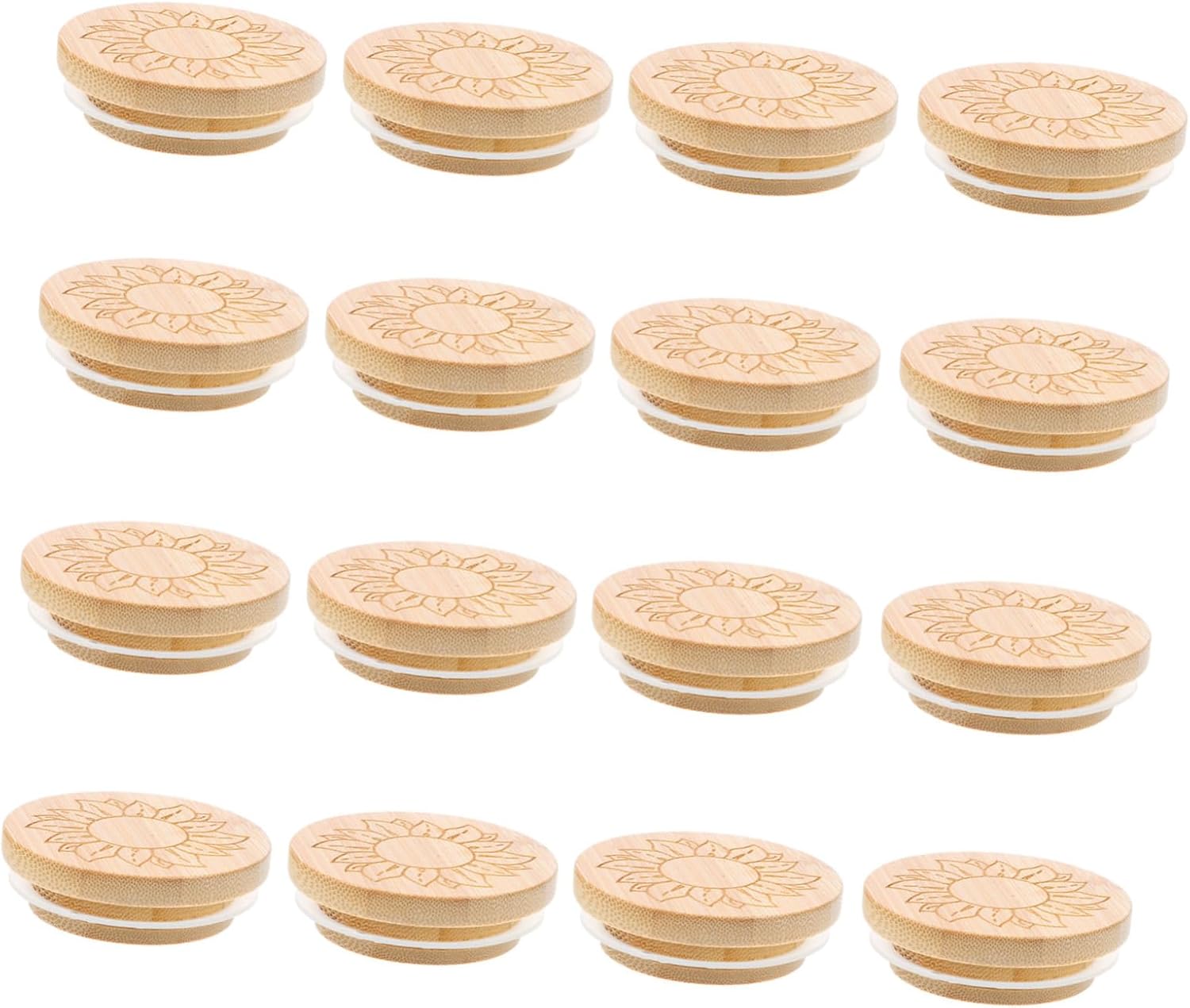 16pcs Wood Yogurt Jar Lids with Sunflower Pattern Airtight Sealing Covers for Containers and Chic Design for Kitchen Storage