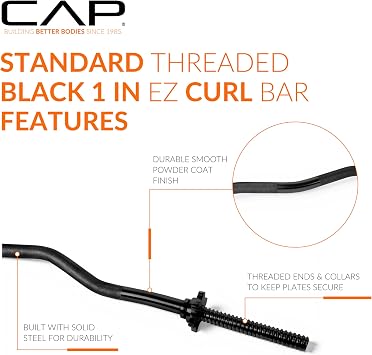 CAP Barbell 47-Inch Standard Threaded Solid Easy Curl Bar, Black