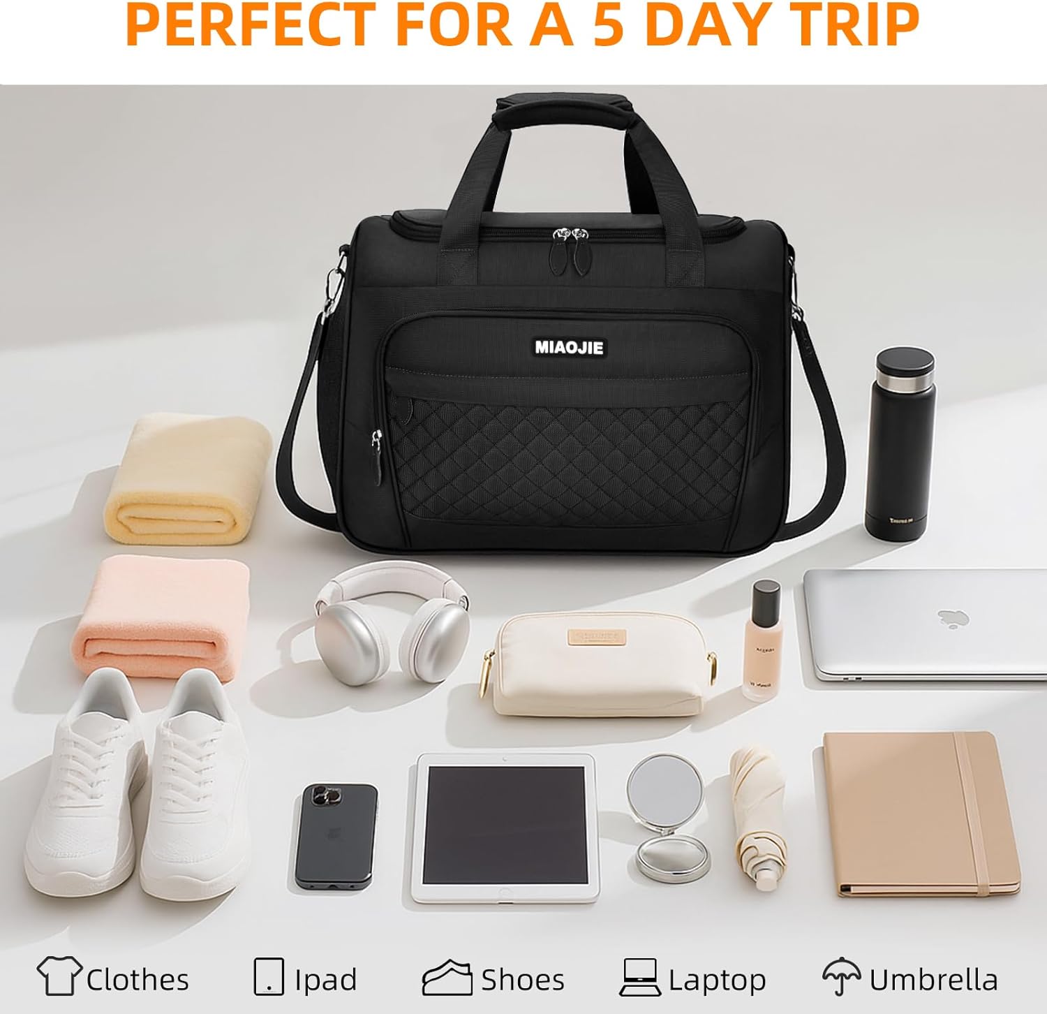 Travel Duffle Bag for Women, Underseat Carry On luggage Bag Foldable Overnight Weekender Hospital Bag Lightweight Airplanes Personal Item Travel Tote Bag for Women Birthday Gifts, 16IN Black - Image 4