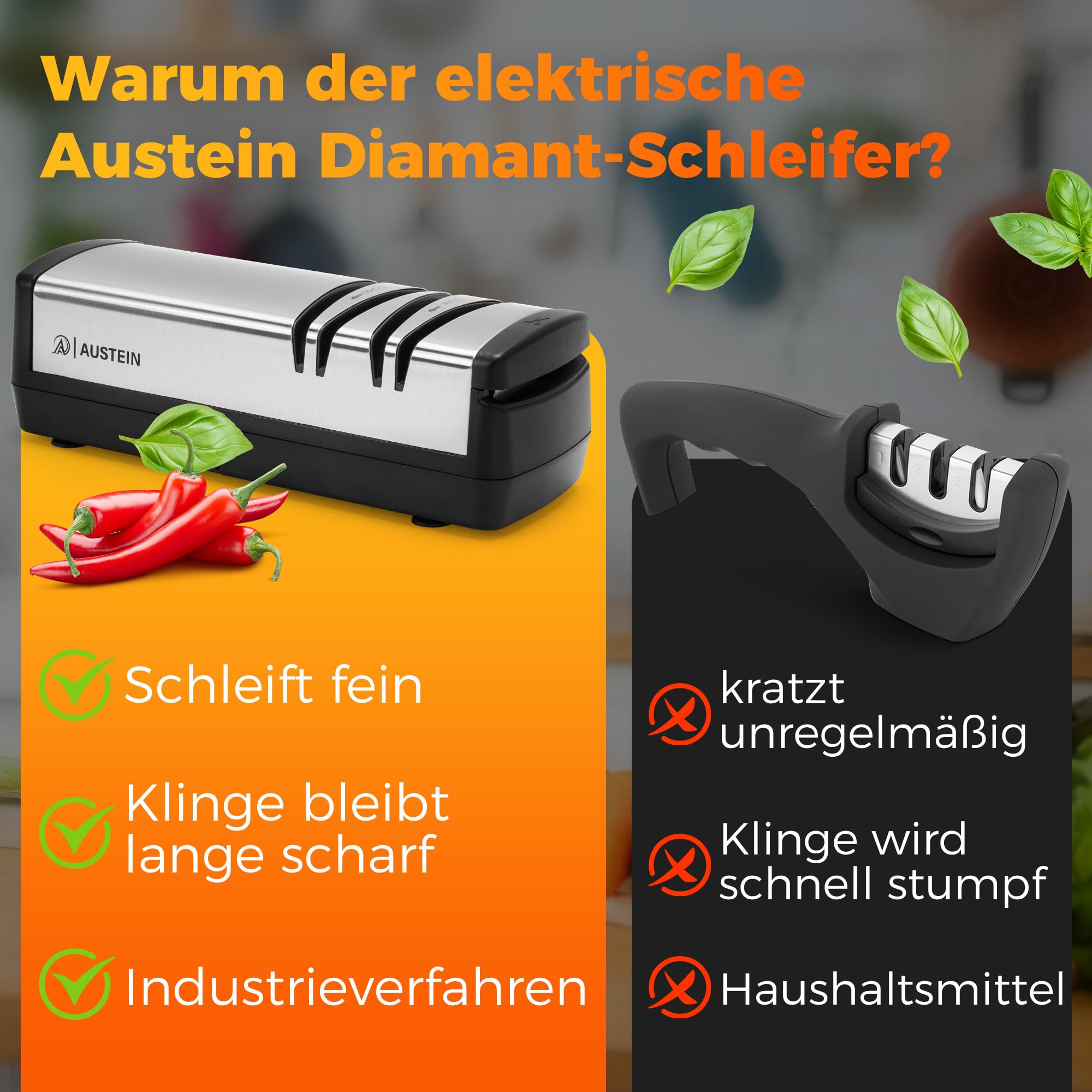 AUSTEIN Diamant Messerschärfer elektrisch X5 3 Phasen Messerschleifer Scherenschleifer magnetischer Spänekollektor