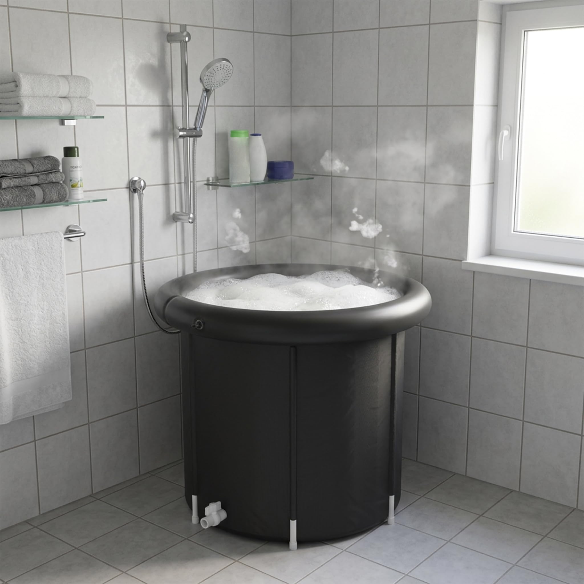 UISEBRT Boccetta per il bagno di ghiaccio con copertura, Ø 90 cm, per atleti, atleti, autoportante, 397 l, portatile, vasca da bagno mobile per casa e all'aperto