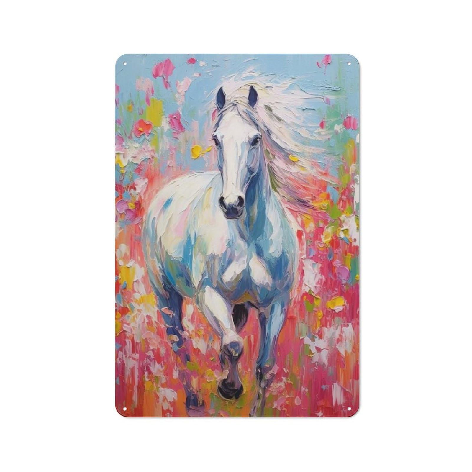 Tin Wall Plaque 30x20cm with Palette Horse Painting for Bar Or Restaurant, Housewarming Present for People Styling Bar And Restaurant
