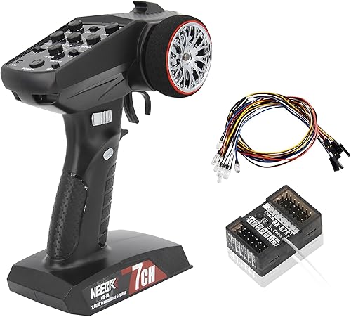 NEEBRC Transmisor RC de 7 canales con receptor, sistema de control de luz integrado y juego de 12 luces LED, control remoto de radio de 2.4 GHz para