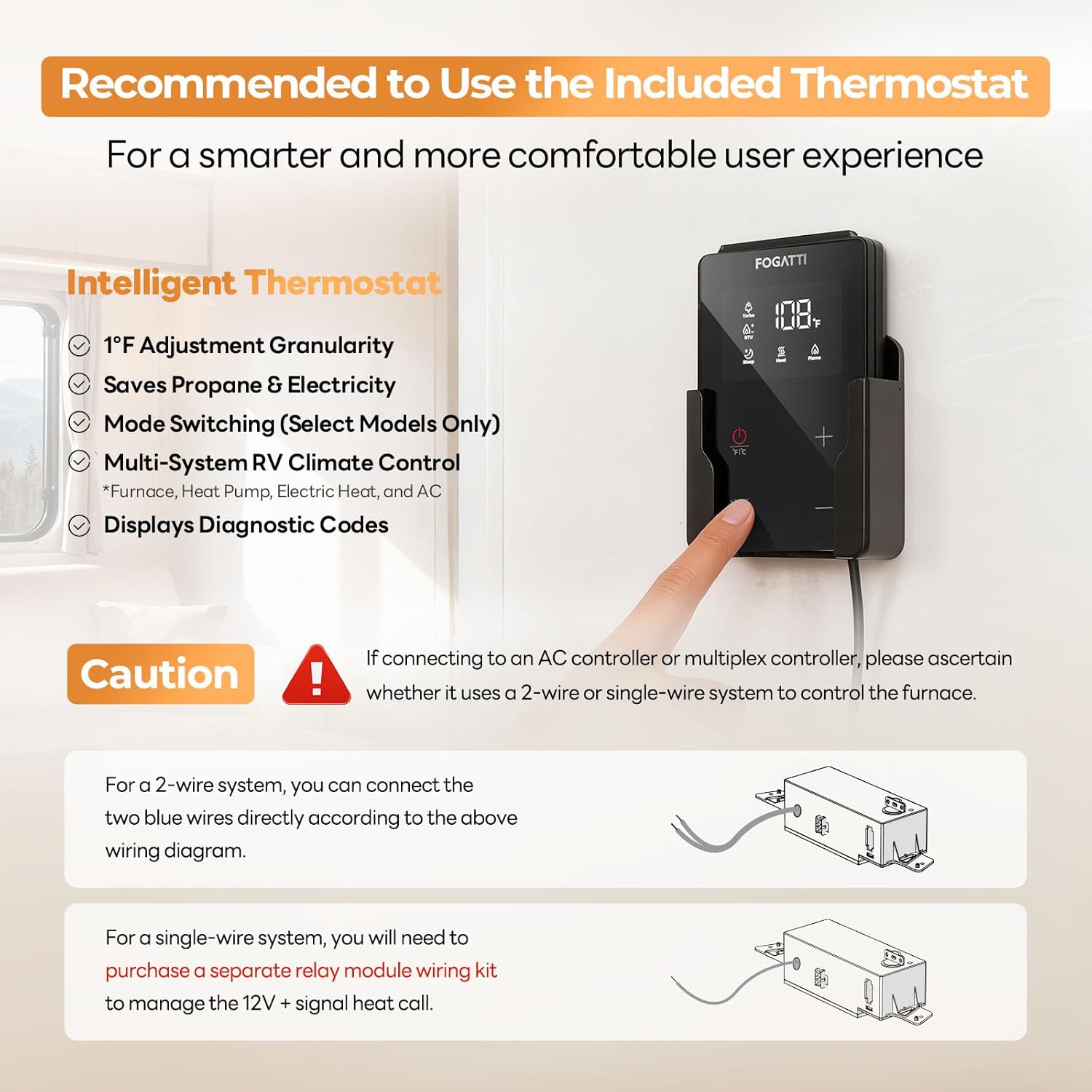 FOGATTI 30,000 BTU RV Furnace Complete Kit - Forced Air Heater with Digital Thermostat for Fifth Wheel, Motorhome & Travel Trailer