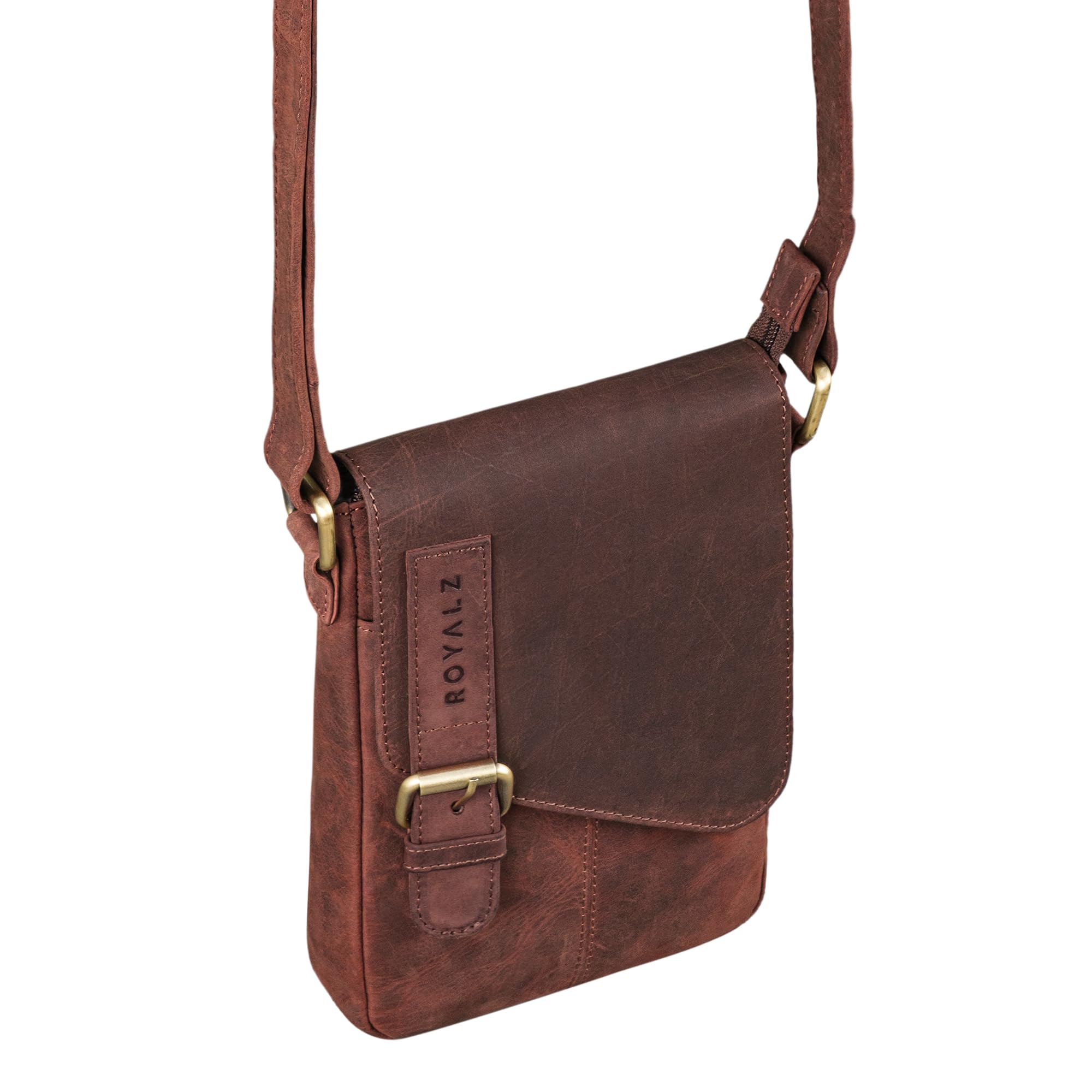 ROYALZ "Louisiana Leder Umhängetasche Klein für Männer Herren Ledertasche Mini Seitentasche Vintage Look Tasche zum Umhängen;Farbe:Schwarz