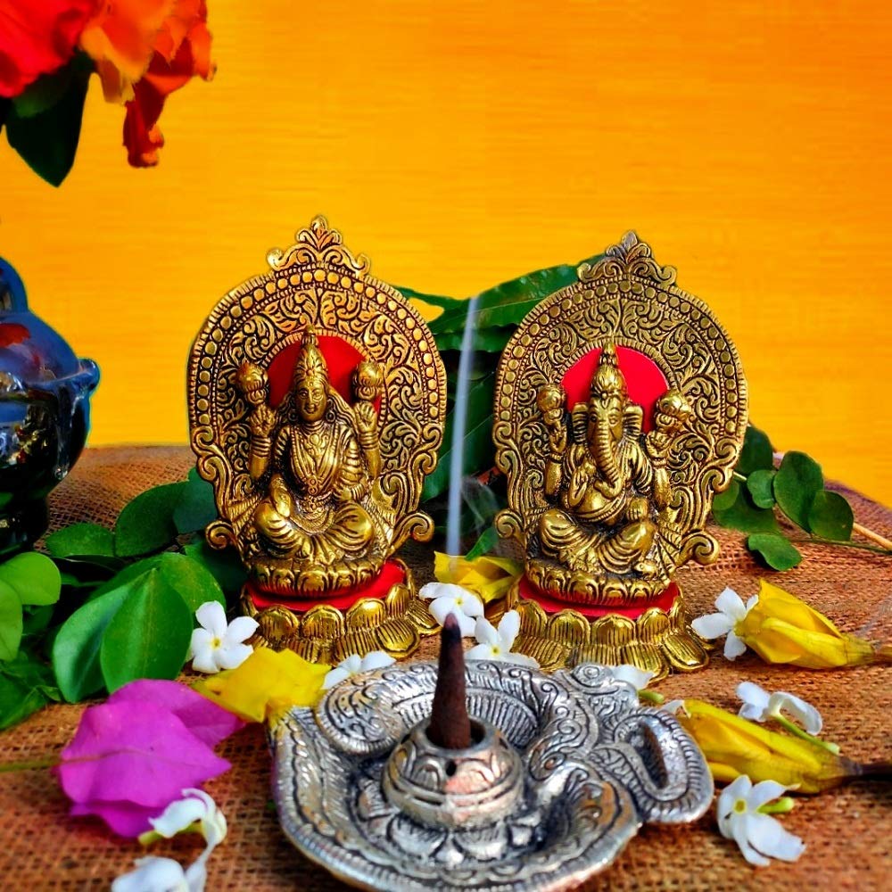 inDecor Laxmi Ganesh Set Idol Showpiece - Gold Plated Laxmi Ganesh Idol for Pooja and Gift