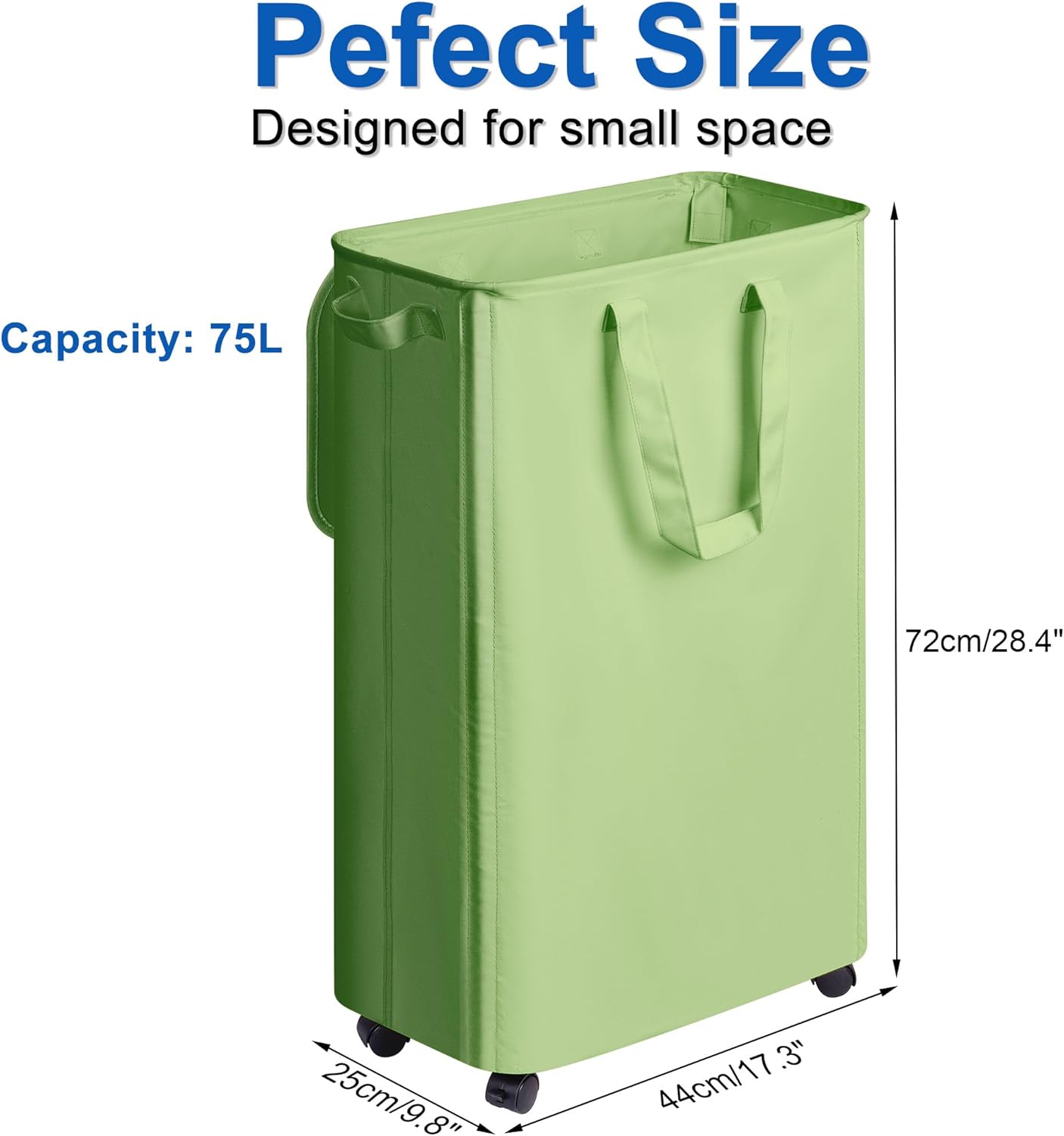 Vincona Slim Laundry Hamper with Lid and Wheels, Small Rolling Laundry Basket with Handle for Small Spaces, Tall Dirty Clothes Hampers for Dorm, Bathroom and Bedroom, 75L Sage Green