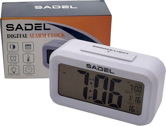 SADEL Digital Alarm Clocks Bedside Battery Powered for Bedroom Office with Snooze Activated, Temperature, Easy Read Large LED Backlight LCD Display, aaa Battery Operated, portable Clock