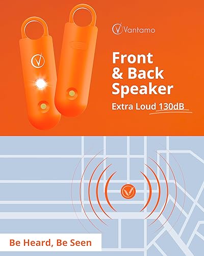 Miniatura 3 de Vantamo Alarma personal para mujer  Altavoces dobles extra ruidosos, primero con aviso de batería baja con luz estroboscópica, recargable  Llavero