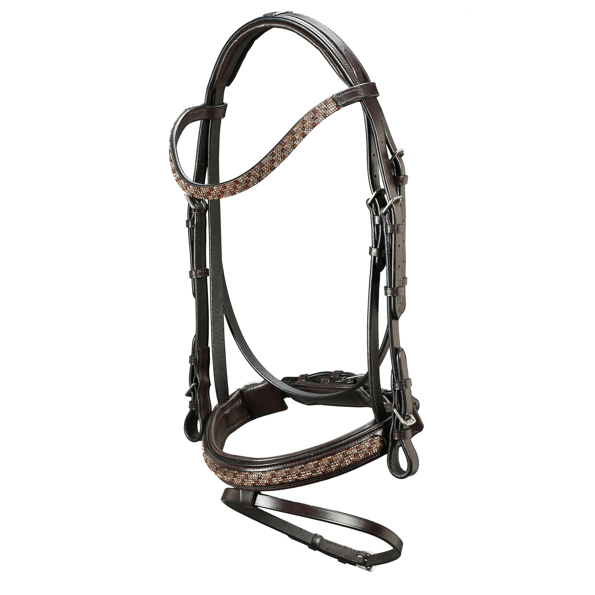 Grewal Equestrian Bonn Beaded Leather Dressage Bridle, English Horse Tack (Black, Full)